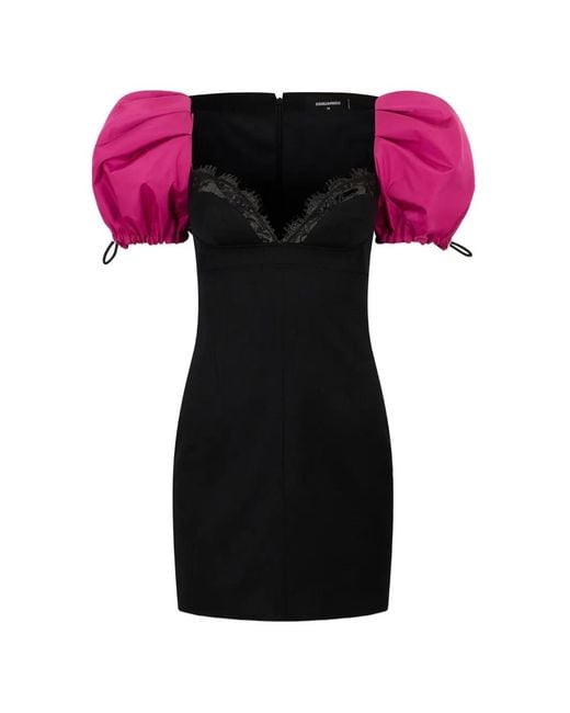 DSquared² Pink Snow-Tech Lace-Trim Mini Dress