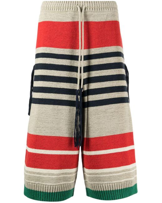 Craig Green Red Striped Ribbed-knit Shorts for men