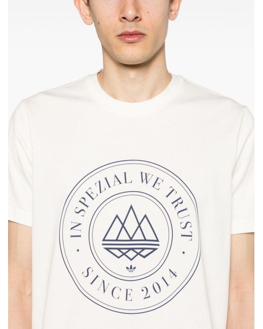 Adidas White Logo-print Cotton T-shirt for men