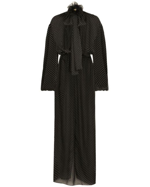 Dolce & Gabbana Black Dotted Silk Long Dress