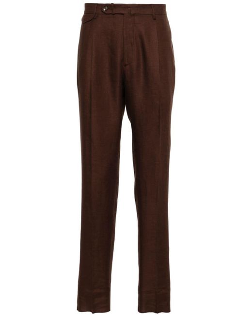 Tagliatore Brown Mid-rise Tailored Linen Trousers for men