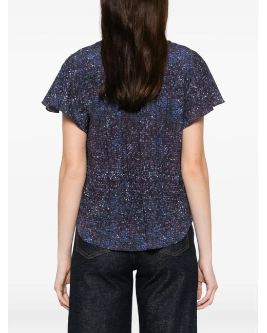 Isabel Marant Blue Speckled Pleated Blouse
