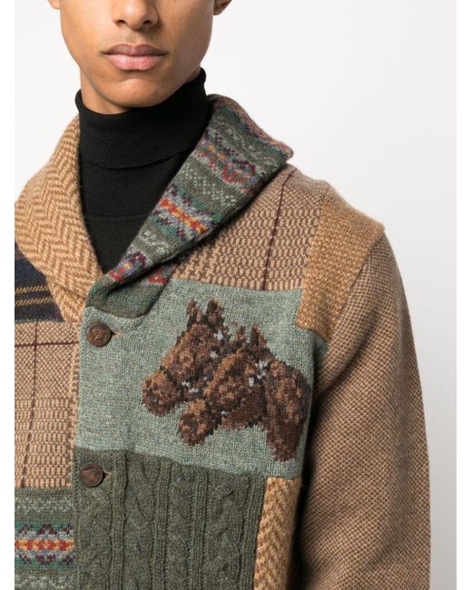 Polo Ralph Lauren Green Patchwork Long-sleeve Wool Cardigan for men