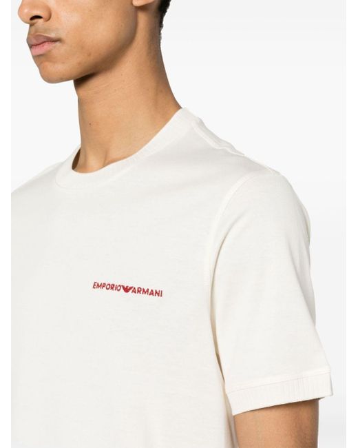 Camiseta con logo bordado Emporio Armani de hombre de color White