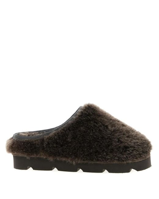 Brunello Cucinelli Brown Slip-Ons Monili Aus Shearling