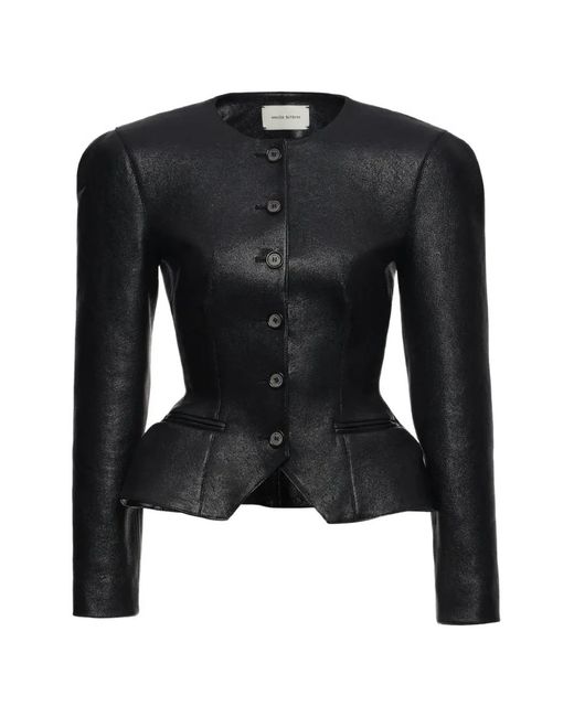 Magda Butrym Black Button-Up Leather Jacket