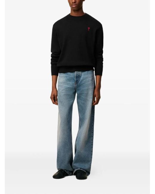 AMI Black Ami De Coeur Wool Crew-Neck Sweater for men
