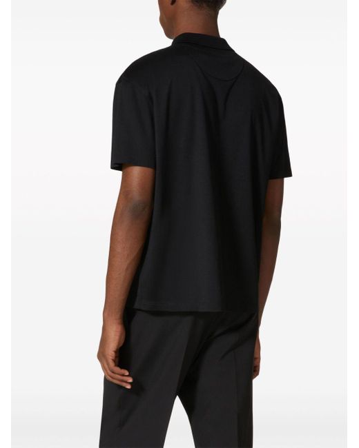 Valentino Garavani Black Flower-appliqué Cotton Polo Shirt for men