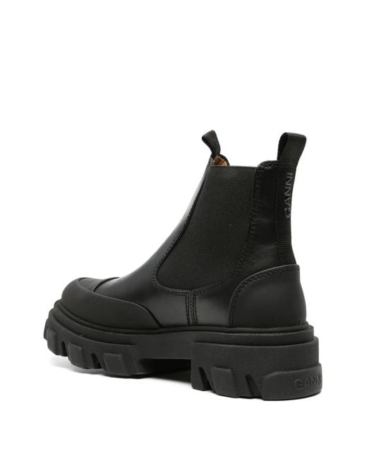 Bottines en cuir à empiècements élastiqués Ganni en coloris Black