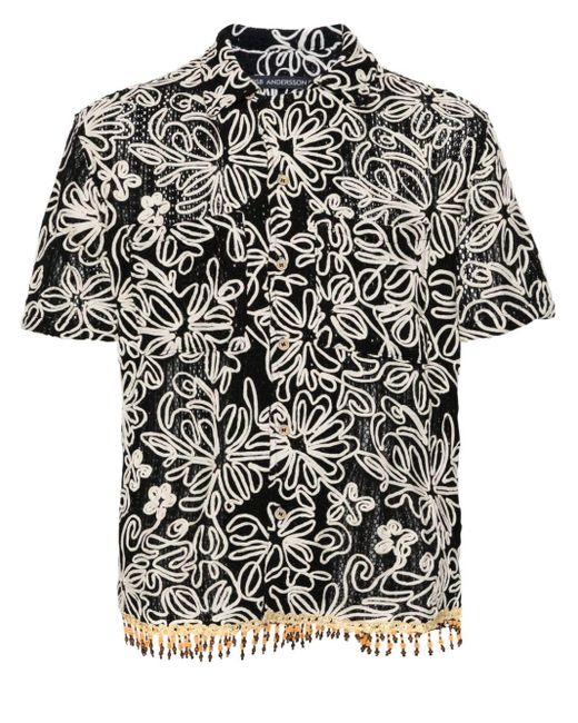 ANDERSSON BELL Black Floral-embroidered Shirt for men