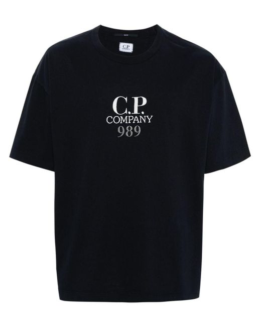 C P Company Black Logo-embroidered Cotton T-shirt for men