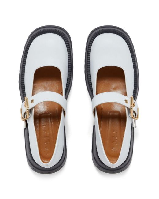 Marni White Buckle-fastening Leather Loafers