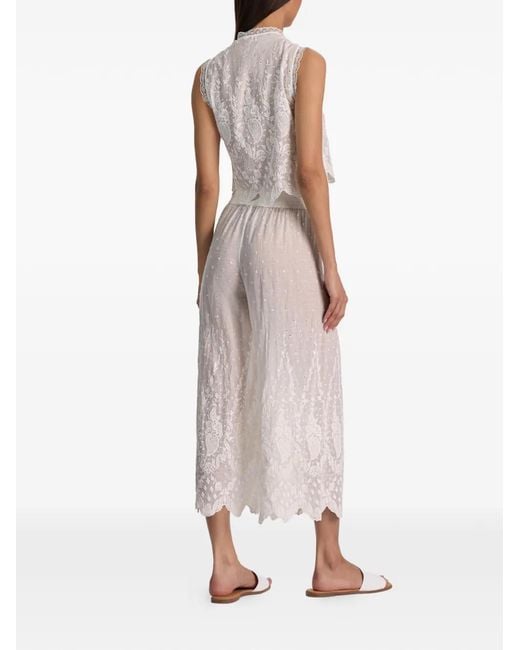 Alice + Olivia White Elba Embroidered Pull-On Trousers