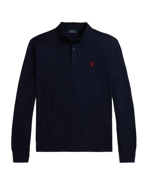 Polo Ralph Lauren Long-Sleeve Collared Polo Shirt in Blue for Men | Lyst