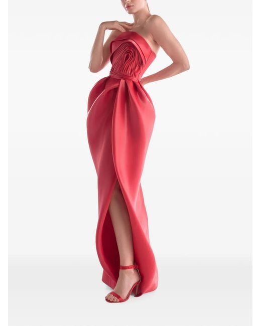 Gaby Charbachy Red Pleated Strapless Dress