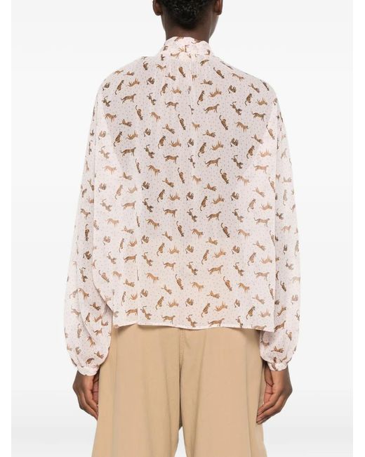 iBlues Pink Pussy-Bow-Collar Animal-Print Blouse