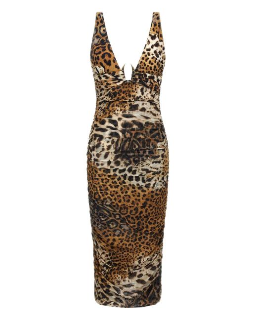 Roberto Cavalli Midi-Jurk Met Luipaardprint in het Metallic