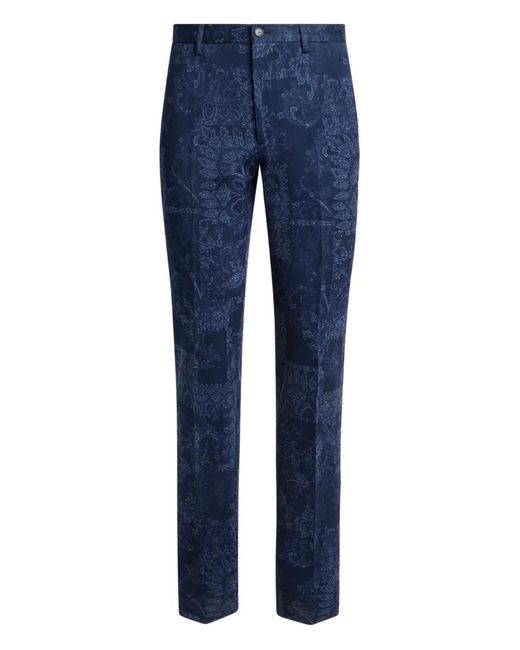 Etro Blue Cotton Jacquard Trousers for men