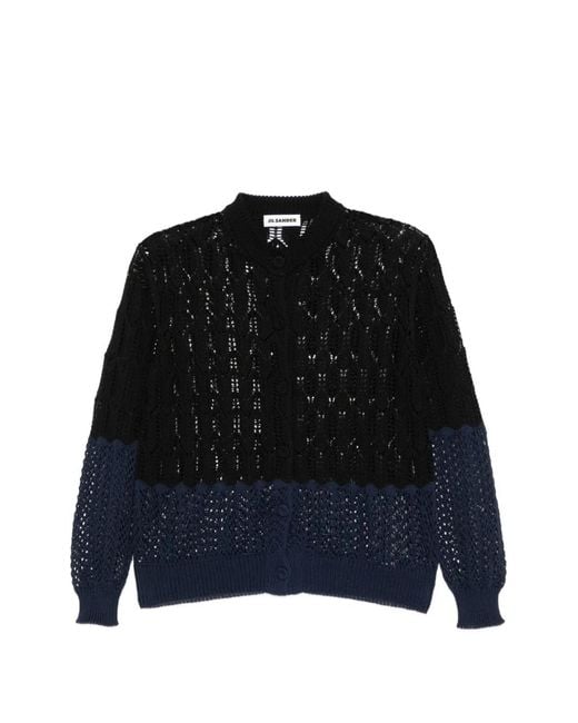 Jil Sander Black Honeycomb Button Cotton Cardigan