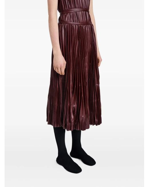Proenza Schouler Rosalyn Geplooide Leren Midi-Jurk in het Purple