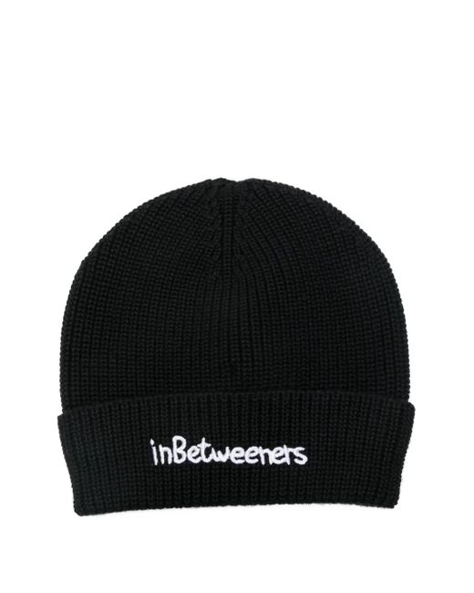 INBETWEENERS Black Embroidered-Bear Beanie for men