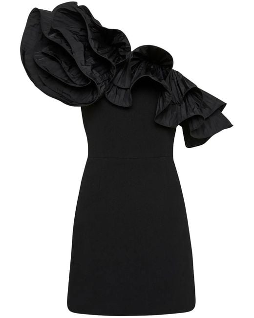 Rebecca Vallance Black Eva One-Shoulder Ruffled Minidress