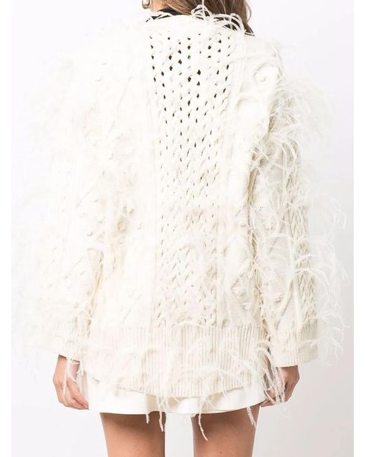 Valentino Garavani White Feather-Embellished Wool Jumper