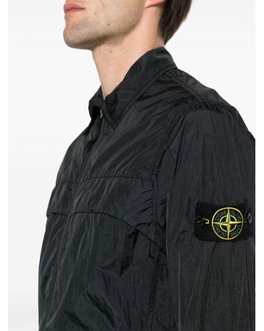 Giacca-camicia con applicazione Compass di Stone Island in Black da Uomo