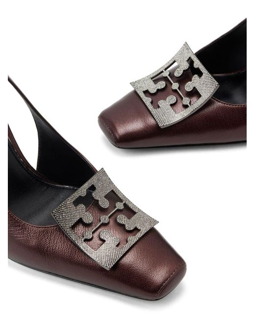 Tory Burch Brown Logo-plaque Leather Pumps