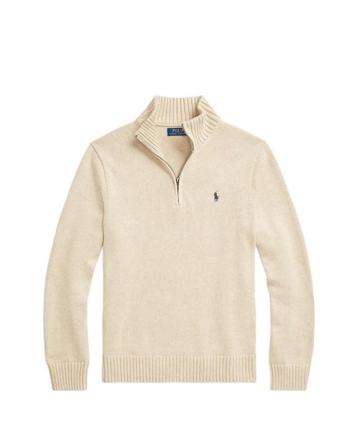Polo Ralph Lauren White Pull À Col Zippé Et Logo Brodé for men