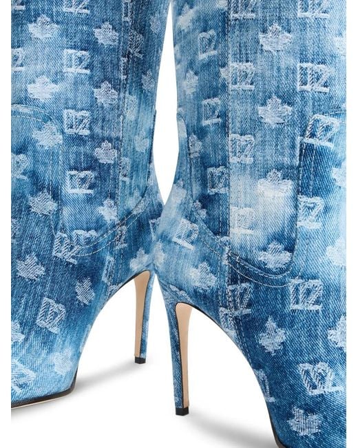 DSquared² Blue D2 Monogram Heeled Boots