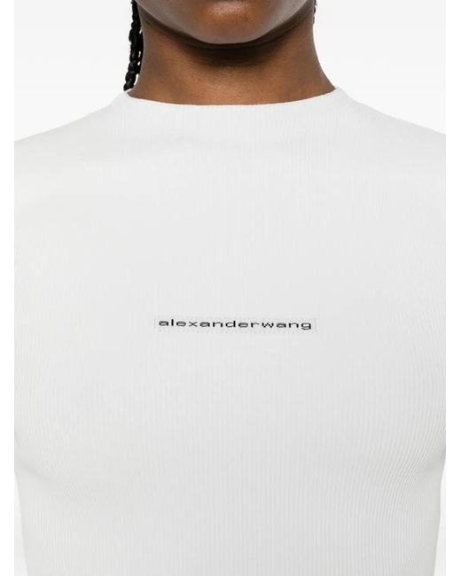 Alexander Wang White Knit Logo Long-Sleeve T-Shirt