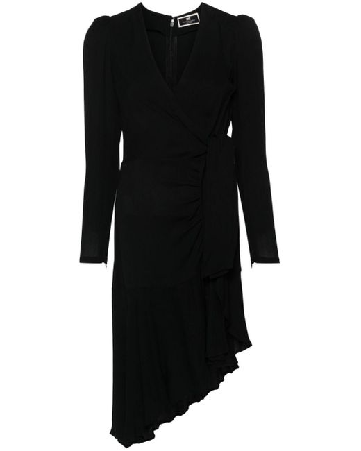 Robe courte en crêpe à design asymétrique Elisabetta Franchi en coloris Black