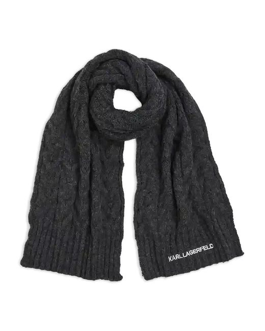 Karl Lagerfeld Black Logo Cable-Knit Scarf
