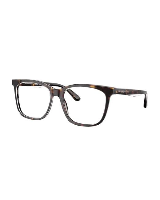 Emporio Armani Brown Tortoiseshell-Effect Rectangle-Frame Glasses