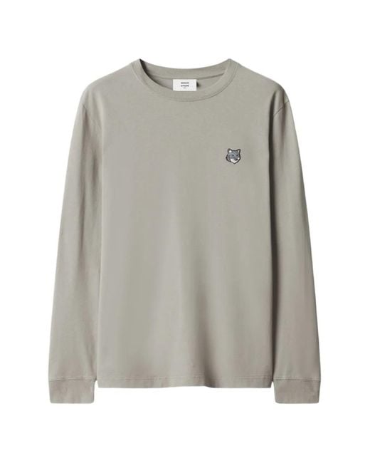 Maison Kitsuné Gray Fox-Head Long-Sleeve T-Shirt for men