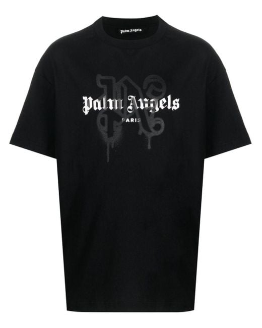 Palm Angels Black Monogram Spray City T-Shirt Paris for men