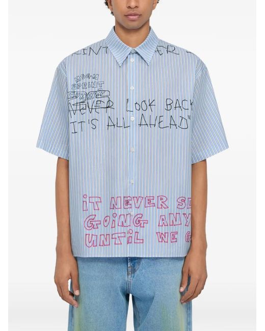 MSGM Blue Striped Graphic Shirt for men