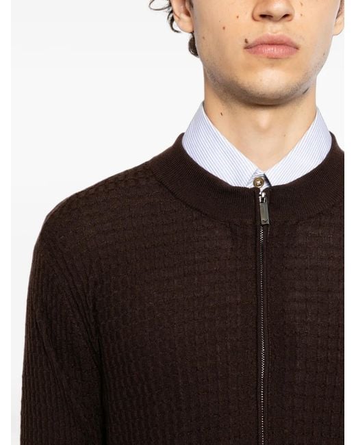 Emporio Armani Black Waffle-Knit Cardigan for men