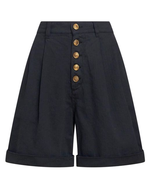 Etro Blue High-waist Cotton Bermuda Shorts