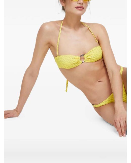 Trussardi Yellow Geometric-Print Halterneck Bikini Top