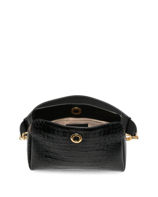 AMI Black Croc-Effect Leather Shoulder Bag