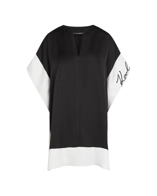 Karl Lagerfeld Black Mini V-Neck Colourblock Dress