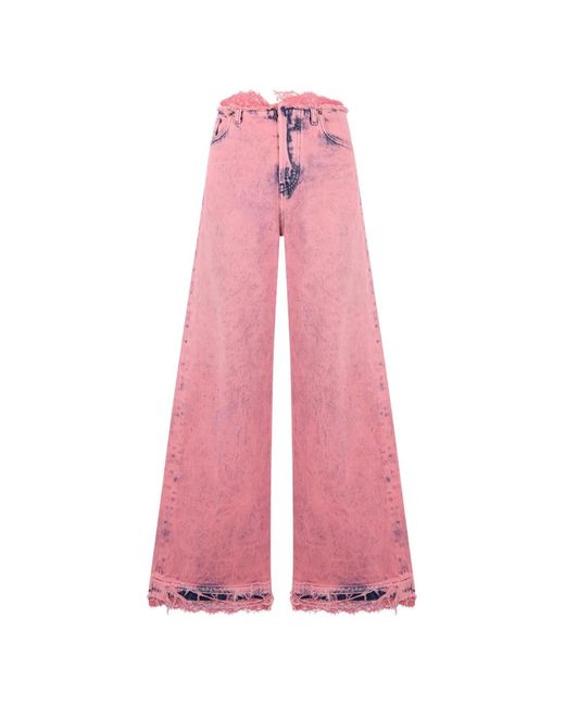DIESEL Pink Frayed-Edge Acid-Wash Jeans