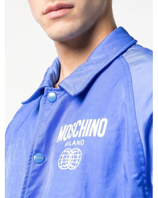 Moschino Blue Logo-Print Bomber Jacket for men