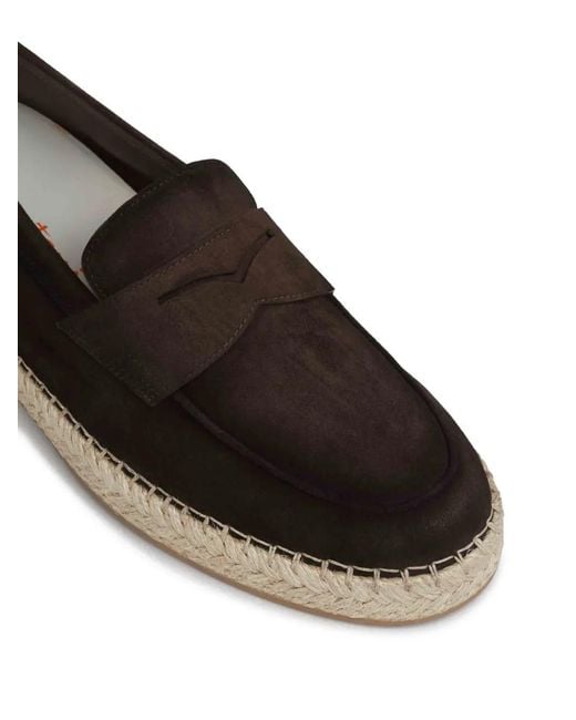 Santoni Black Leather Loafers for men