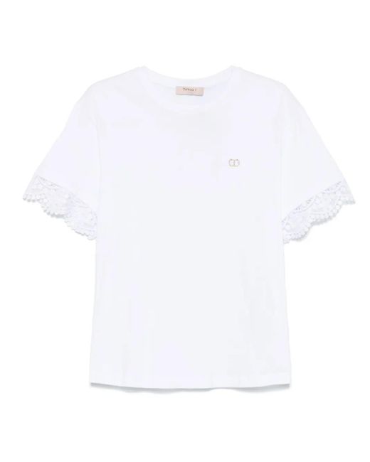 Twinset White Lace-Detail T-Shirt
