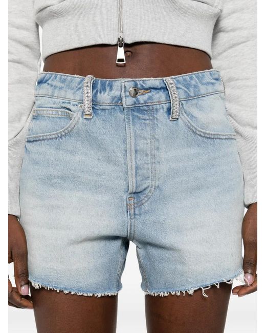 Alexander Wang Blue Crystal-Embellished Frayed Shorts