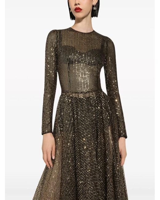 Dolce & Gabbana Metallic Midi Sequin-Embellished Flared Dress