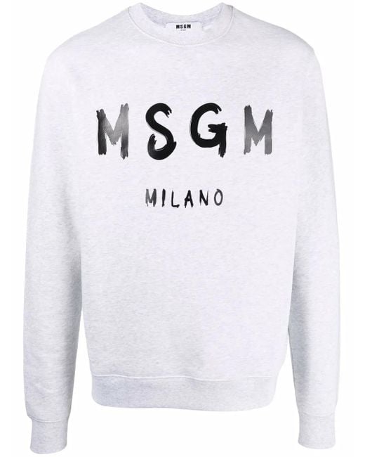 MSGM Gray Logo-Print Crew Neck Sweatshirt for men